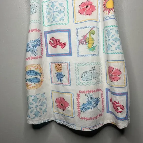 Japna Mini Sundress Amalfi Coast Print Smocked Back Coastal Linen Blend Womens M - Picture 3 of 12